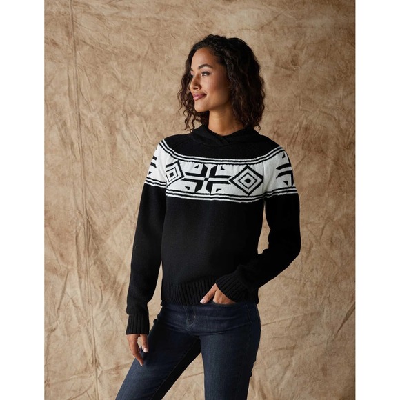 The Normal Brand Tops - Normal Brand Fair Isle Surplice Hoodie Black White Sweater Cotton Women's Med